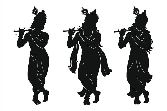Shree Krishna silhouette on white background EPS