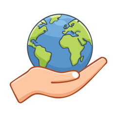 A symbolic image of a hand cradling the planet Earth, conveying care and environmental responsibility