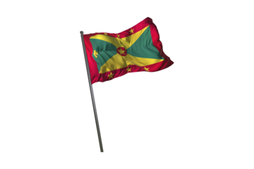 Grenada flag waving in the wind on a pole with black background for patriotic themes