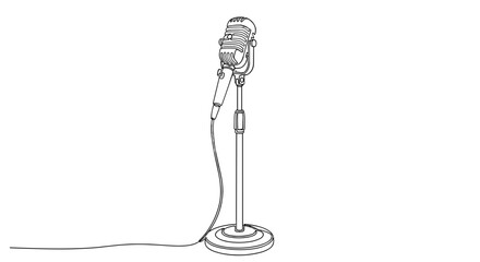 Retro Microphone in the Spotlight: A vintage microphone stands poised, awaiting the next performance, exuding timeless elegance and evoking the spirit of a bygone era.