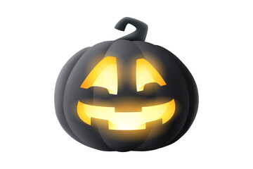 Illuminated jack o lantern illustration with a creepy smile on a black background for halloween.