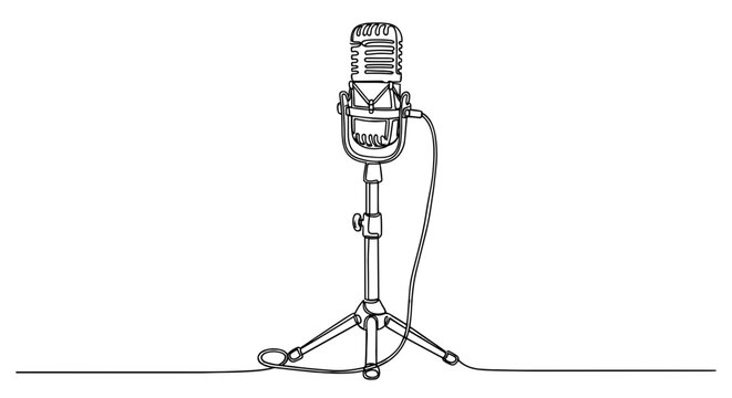 Retro Microphone on Stand: A vintage microphone on a sturdy stand, the image captures the essence of vocal recording. The simple lines highlight the microphone's design.