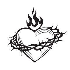 heart, crown of thorns and flame isolated on white background