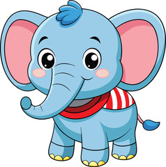 Obraz premium Cute, funny, baby elephant cartoon character illustration with a pink trunk and a happy smile, perfect for a fun safari wildlife drawing or toy animal vector art