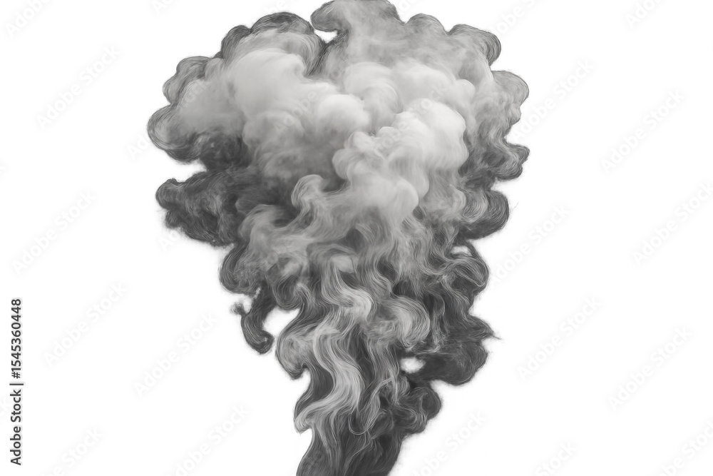 Aufkleber white and gray smoke swirling and creating abstract shapes on transparent background, ideal for digi