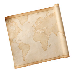 Aged World Map Scroll isolated on a transparent background