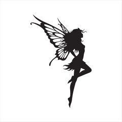 Enchanting Fairy Silhouette Gracefully Posing A Captivating Depiction of Mystical Beauty and Ethereal Charm in a Timeless Fairytale Illustration
