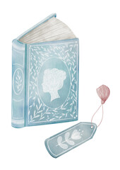 Beautiful watercolor vintage blue book isolated illustration on transparent background 