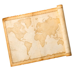 Antique World Map Parchment Scroll isolated on a transparent background