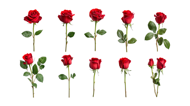 Red Roses A Collection of Botanical Photography for Design Projects On Transparent Background