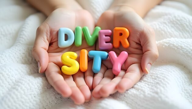Diversity plastic letters in hands symbolizing inclusion respect and empowerment in neurodiversity - Powered by Adobe