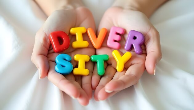 Diversity plastic letters in hands symbolizing inclusion respect and empowerment in neurodiversity