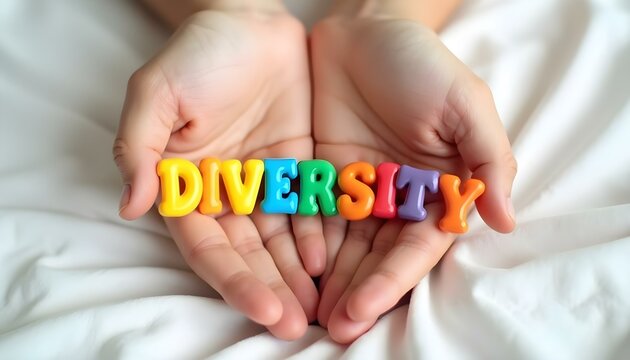 Diversity plastic letters in hands symbolizing inclusion respect and empowerment in neurodiversity