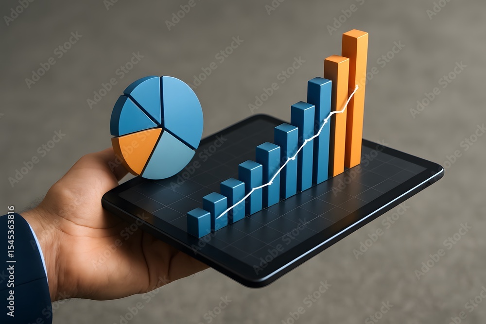 Poster a person's hand holds a tablet displaying a dynamic growth graph, showcasing business advancement. t