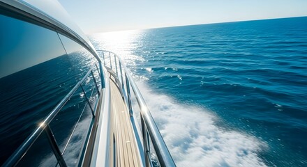Fototapeta premium Luxury yacht cruising over calm blue waters under a clear sky during midday