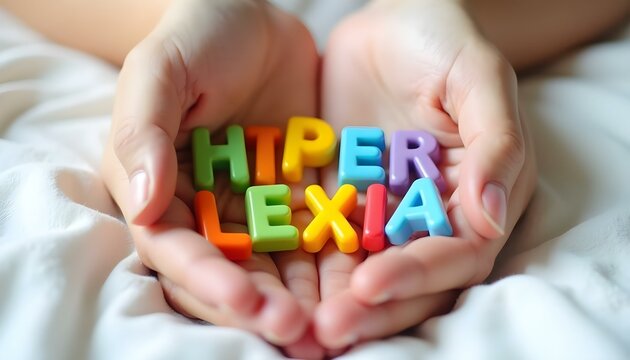 Hiperlexia word in Portuguese made with colorful letters symbolizing hyperlexia awareness and reading development