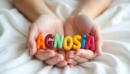 Agnosia plastic letters in hands representing perceptual disorder support in neurodiversity