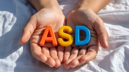 ASD plastic letters in hands representing Autism Spectrum Disorder support and inclusive development