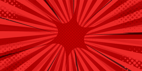 Red comic sunburst effect background with halftone. pop art comic-style vector background. Suitable for templates, sale banners, events, ads, web and pages
