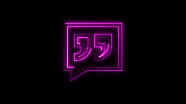 Glowing neon quotation mark icon against a deep black backdrop for modern design