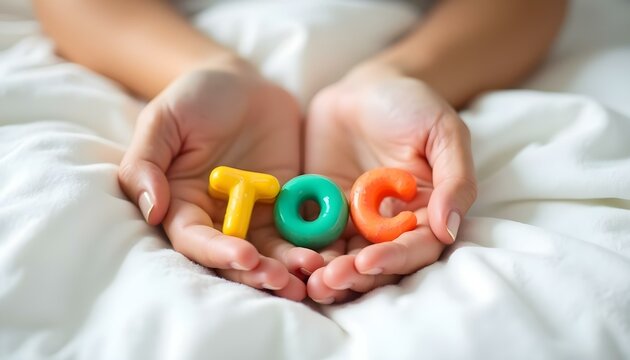 TOC word in Portuguese made with colorful letters representing OCD awareness and mental health support