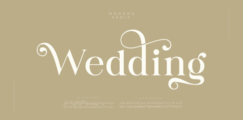 Luxury wedding alphabet letters font with tails. Typography beautiful fashion elegant classic letters serif italic fonts decorative wedding vintage blossom logos. vector illustration

