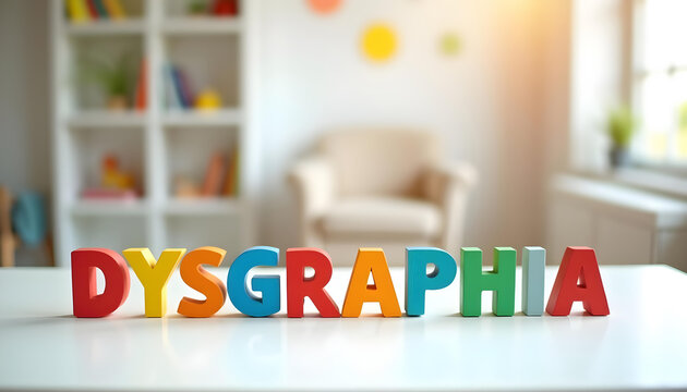 Dysgraphia wooden letters on table representing writing disorder and neurodiversity support in inclusive learning