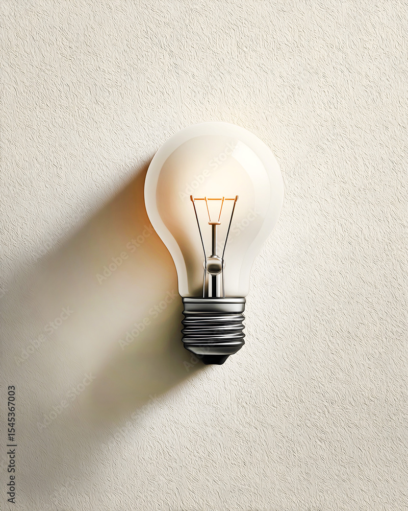 Poster light bulb with a vintage design mounted on a textured wall, casting a soft glow and creating a warm
