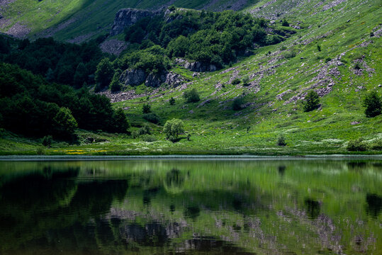 Lake Baccio in the Italian mountains.A beautiful little lake in Italy.