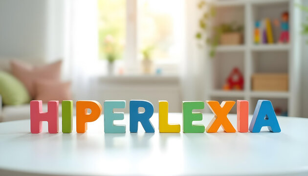 Hiperlexia word in Portuguese created with wooden letters representing hyperlexia awareness and neurodivergent identity