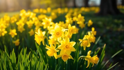 Obraz premium Vibrant Daffodils in Spring Sunlight Creative background image