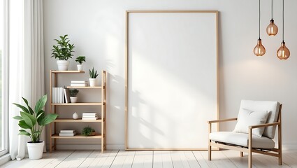 Modern Minimalist Living Room Mockup with Blank Frame Creative background image