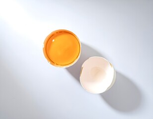 Cracked Egg with Intact Yolk on White Surface