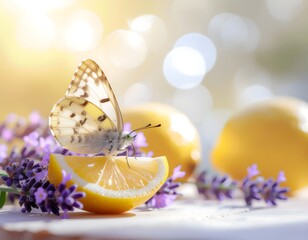 Butterfly on Sliced Lemon with Lavender