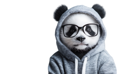 close up of a panda with hoodie