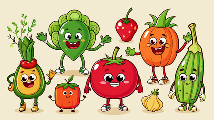 Cute Cartoon Vegetable Characters Illustration