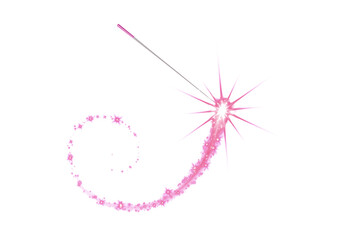 Pink sparkle trail with flowers and glowing star against a dark black background