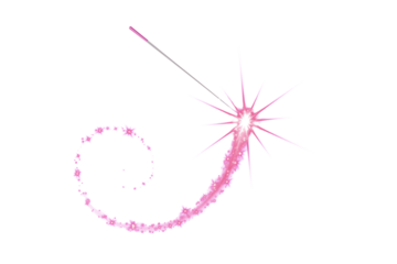 Pink sparkle trail with flowers and glowing star against a dark black background