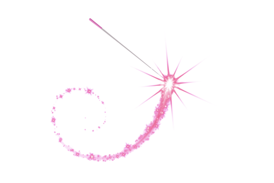 Pink sparkle trail with flowers and glowing star against a dark black background