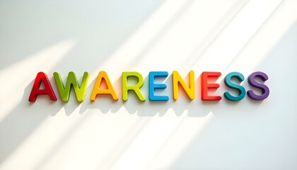 Awareness word lit by sunlight symbolizing education advocacy and support for neurodiversity and inclusion