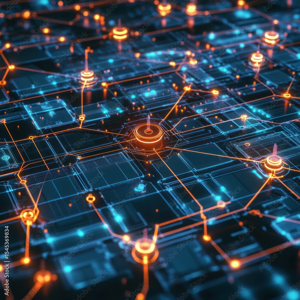 Poster abstract circuit board with glowing connections