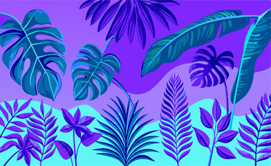 Vibrant Purple and Teal Tropical Leaves Background
