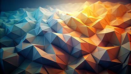 Abstract low-poly background with blue and orange geometric shapes