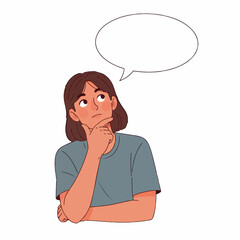  Thinking Woman with Blank Speech Bubble &ndash; Vector