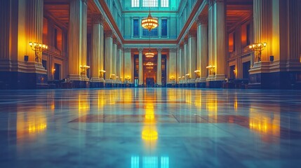 Obraz premium Grand hall, polished marble floors, elegant columns