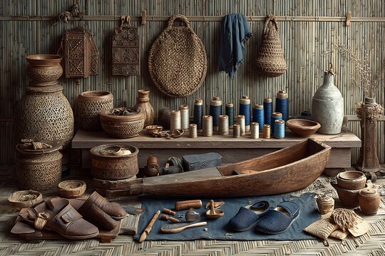 Rustic shoemaking tools on wooden table high resolution picture