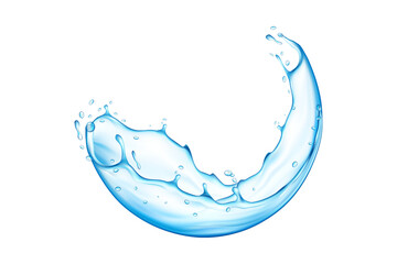 Realistic 3d render of blue water splash isolated on a solid black background