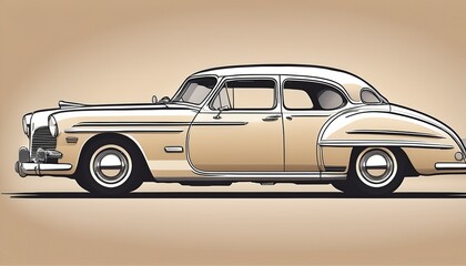 illustration of a vintage classic car in a side view line drawing style