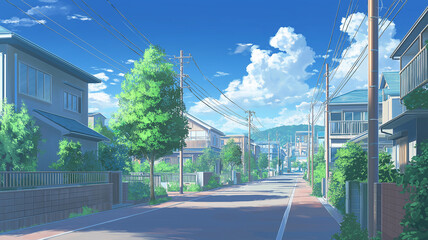 アニメ調の背景 閑静な住宅街