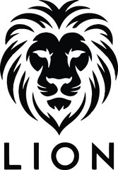 Fototapeta premium black Lion Head Logo Design Vector Illustration with Stylized Mane and Text on white background